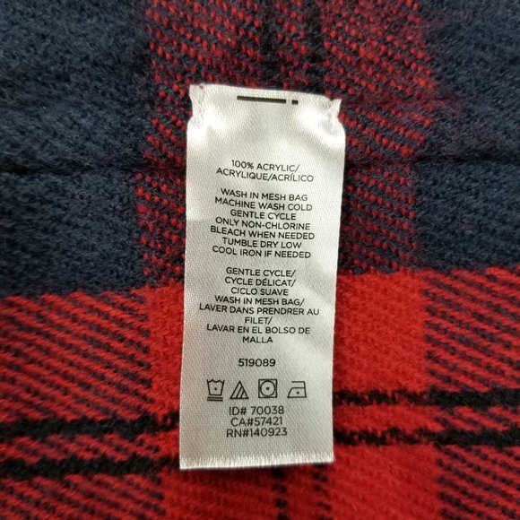 LOFT Blanket Flannel Shawl Wrap Poncho One Size Red & Blue Oversized Scarf NWOT - Picture 7 of 7